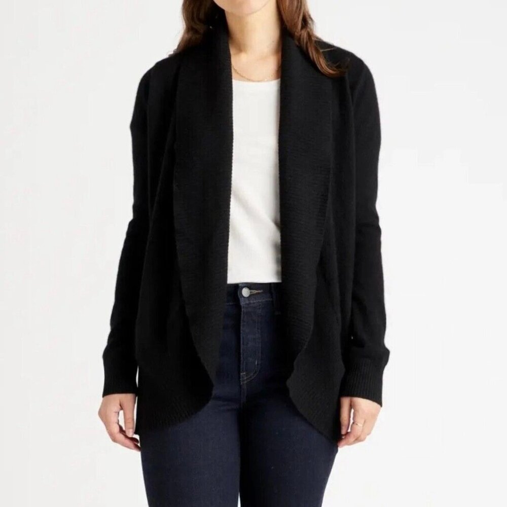 Quince women's small black Mongolian cashmere open cardigan with pockets NWT
